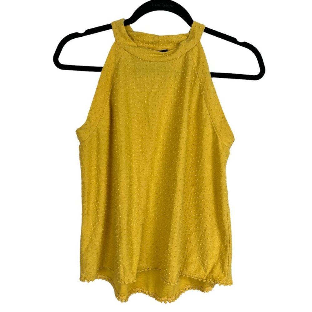 Anthropologie W5 mustard yellow swing top Swiss Dot knit Sz S sleeveless tank